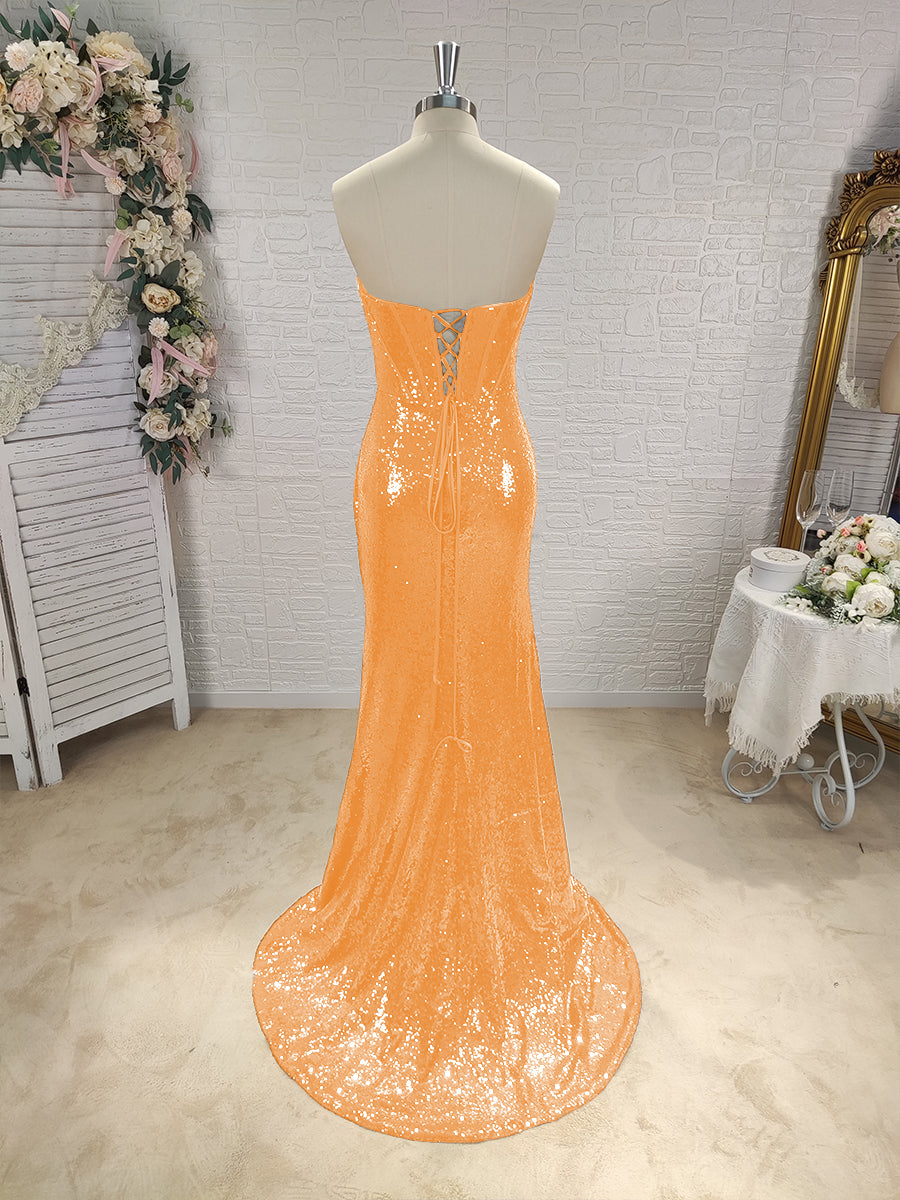 Sheath Sweetheart Pleated Sweep Train Sequins Corset Dress