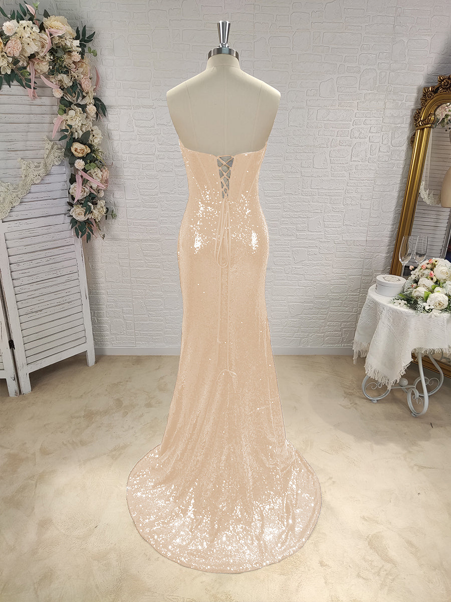 Sheath Sweetheart Pleated Sweep Train Sequins Corset Dress