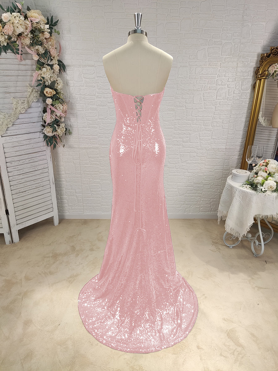 Sheath Sweetheart Pleated Sweep Train Sequins Corset Dress