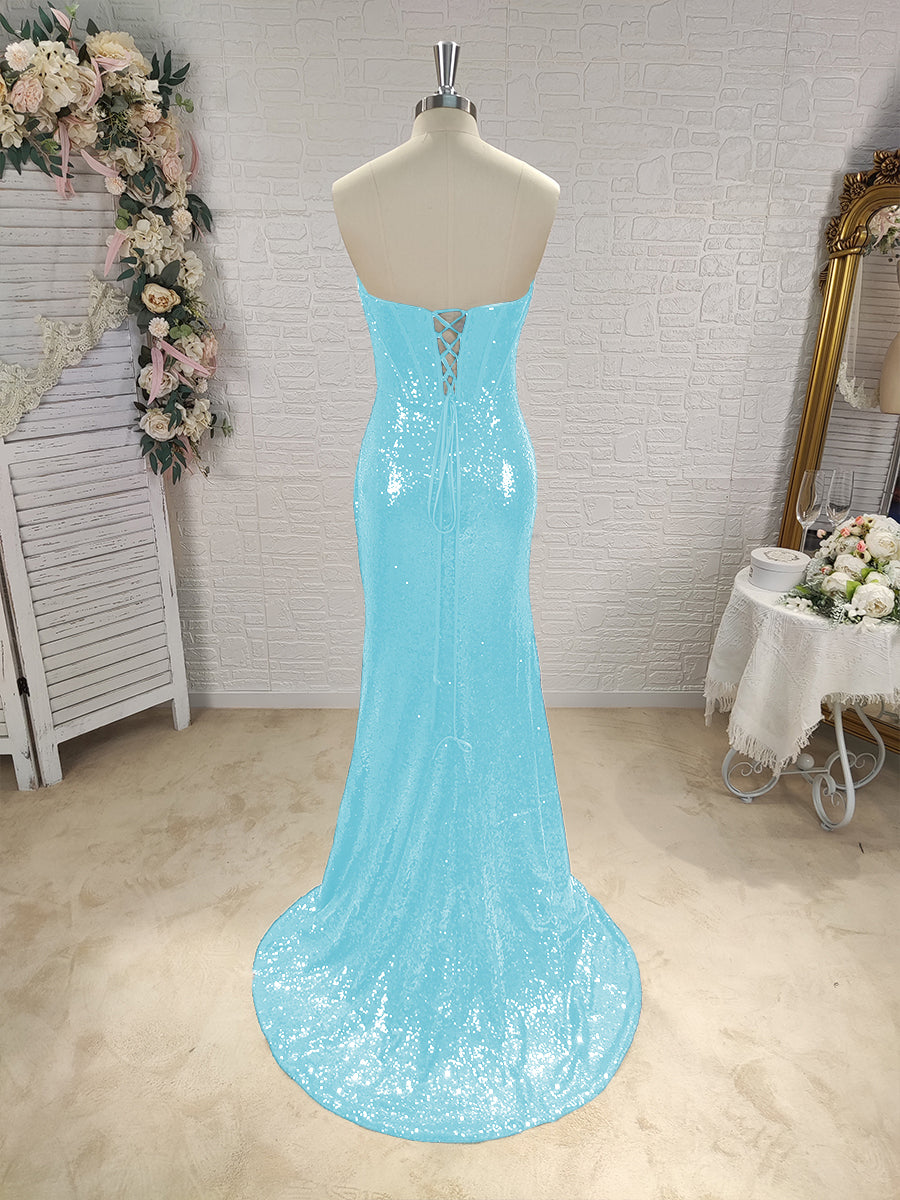Sheath Sweetheart Pleated Sweep Train Sequins Corset Dress