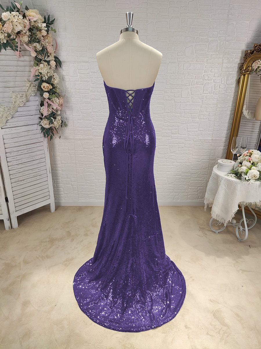 Sheath Sweetheart Pleated Sweep Train Sequins Corset Dress