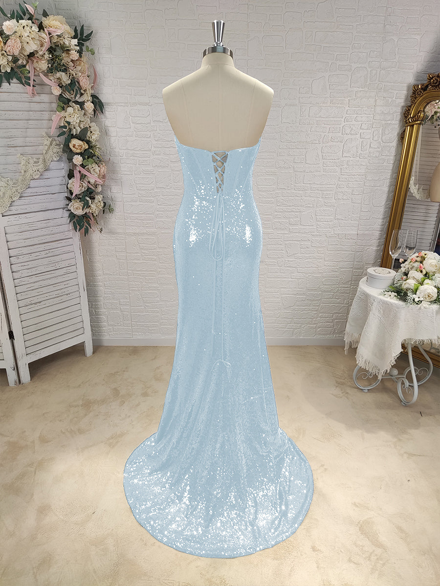 Sheath Sweetheart Pleated Sweep Train Sequins Corset Dress