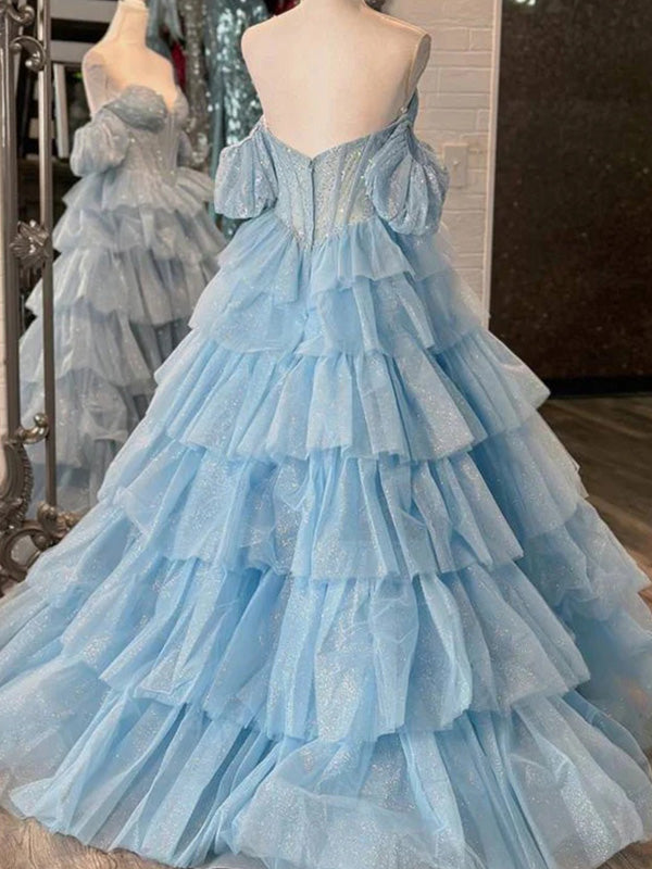 A-line Sweetheart Short Sleeves Appliques Lace Floor-Length Tulle Corset Dress