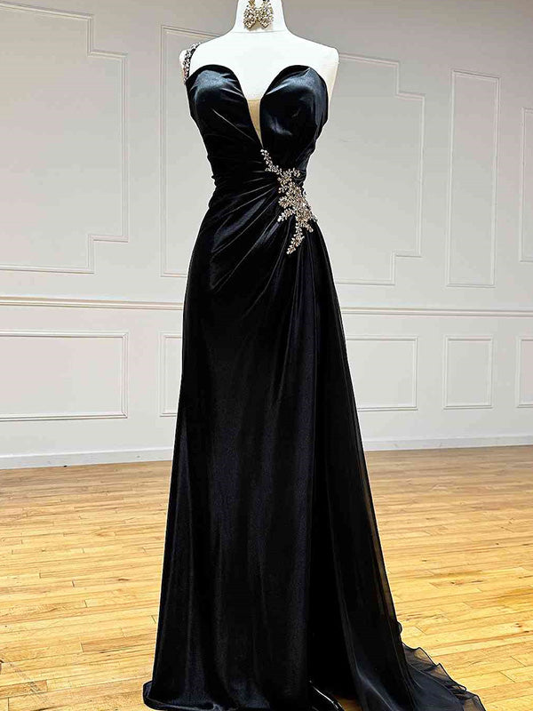Sheath One-Shoulder Rhinestone Sweep Train Silk like Satin Dress