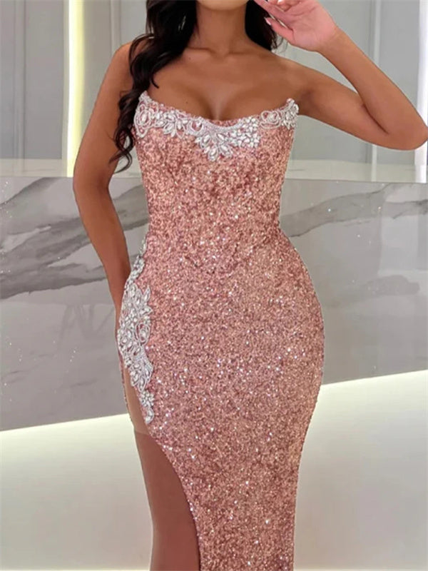 Sheath Straight Beading Court Train Velvet Sequins Dress