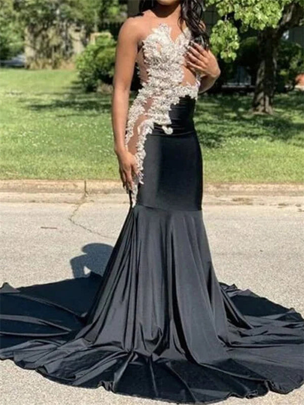 Mermaid Appliques Lace Court Train Velvet Dress