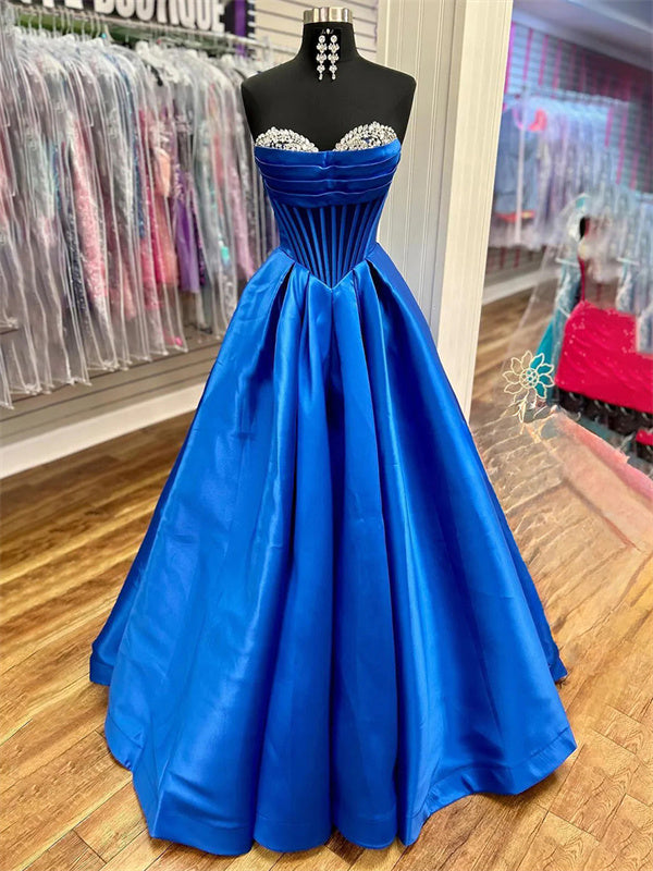 A-line Sweetheart Rhinestone Floor-Length Satin Corset Dress