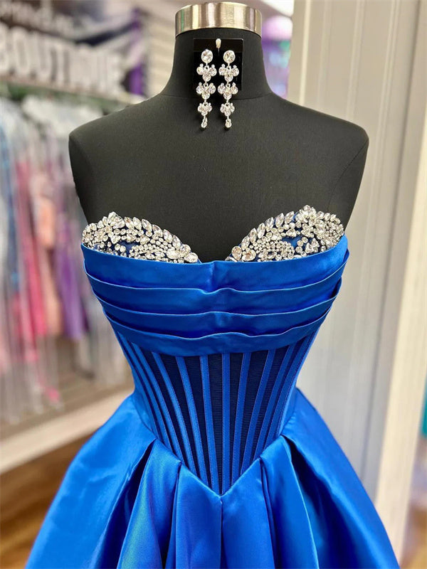 A-line Sweetheart Rhinestone Floor-Length Satin Corset Dress