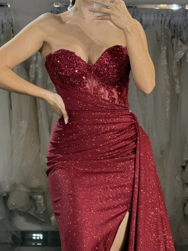 Sheath Sweetheart Appliques Lace Sweep Train Corset Dress