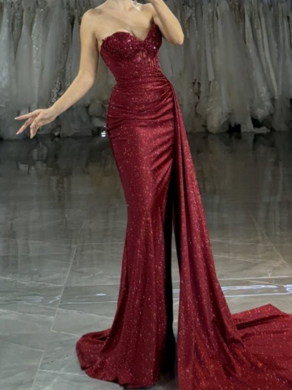Sheath Sweetheart Appliques Lace Sweep Train Corset Dress