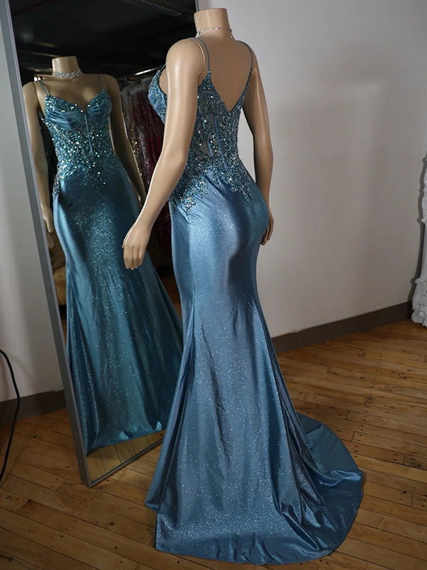 Sheath V-neck Appliques Lace Sweep Train Corset Dress