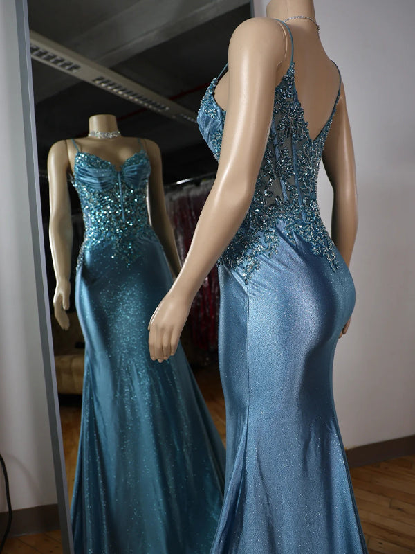 Sheath V-neck Appliques Lace Sweep Train Corset Dress