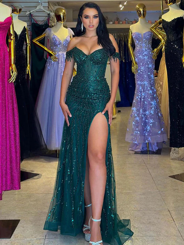 Sheath Off-the-Shoulder Sweep Train Corset Dress