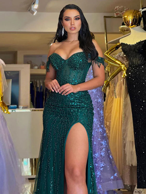 Sheath Off-the-Shoulder Sweep Train Corset Dress