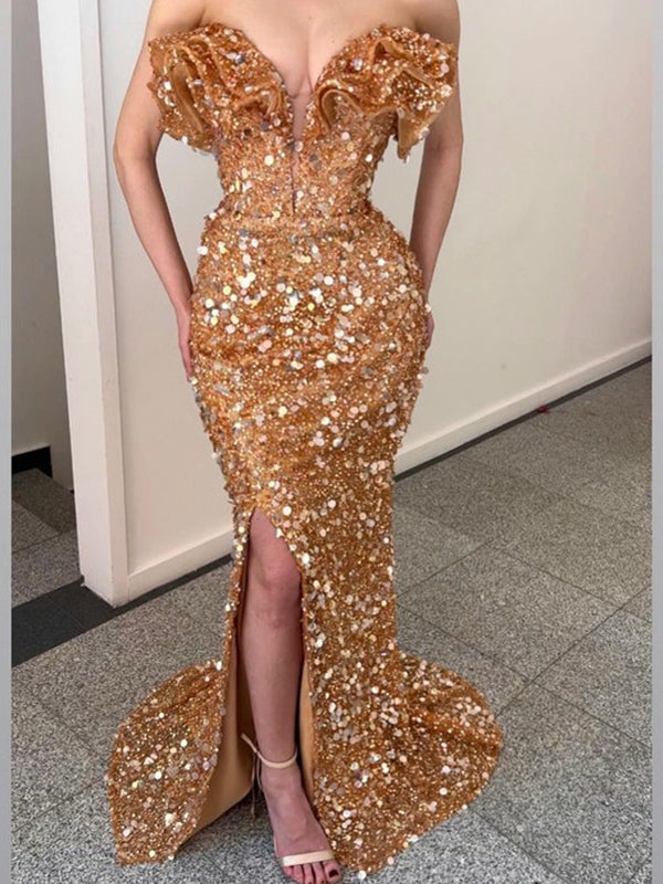 Sheath Sweetheart Sequin Sweep Train Dress
