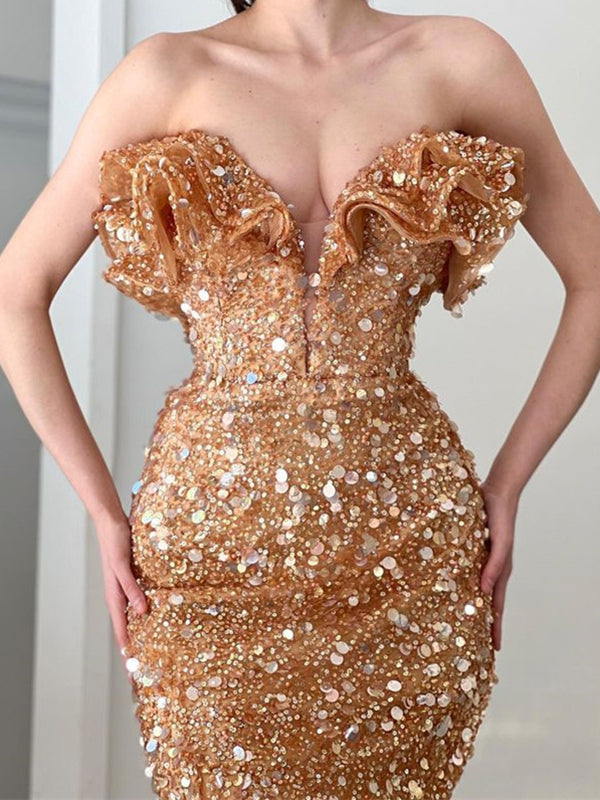 Sheath Sweetheart Sequin Sweep Train Dress