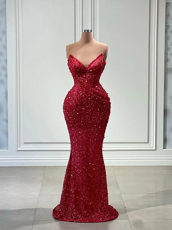 Sheath V-neck Sequin Floor-Length Dress