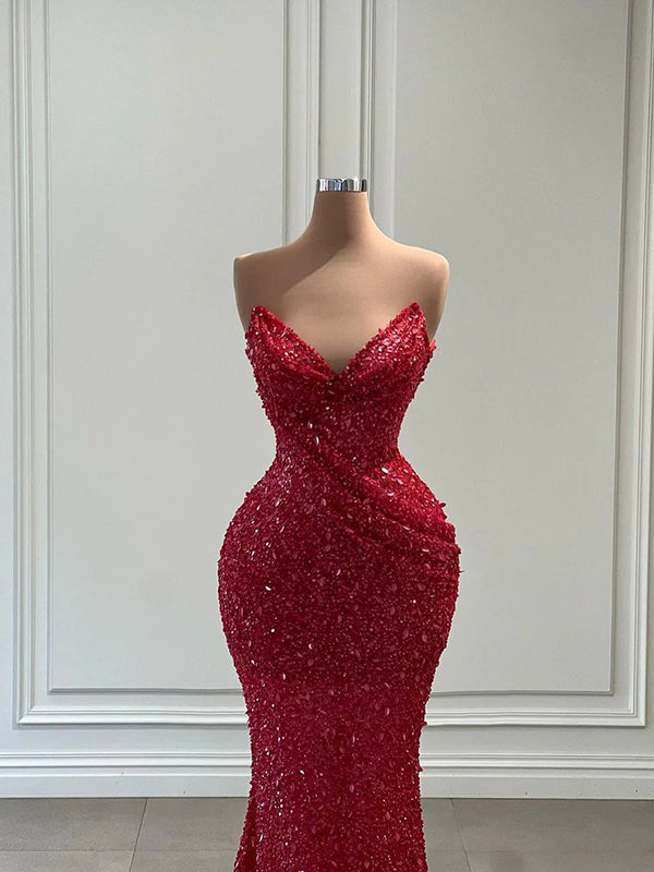 Sheath V-neck Sequin Floor-Length Dress