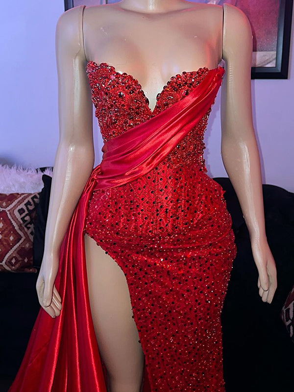 Sheath Sweetheart Pleated Floor-Length Silk Like Satin Dress