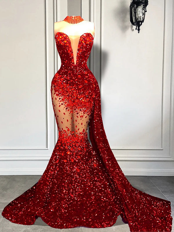 Sheath Sweetheart Rhinestone Court Train Dress