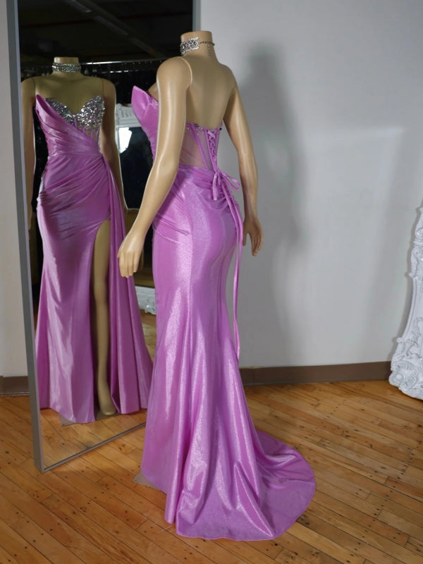 Sheath Sweetheart Rhinestone Sweep Train Corset Dress