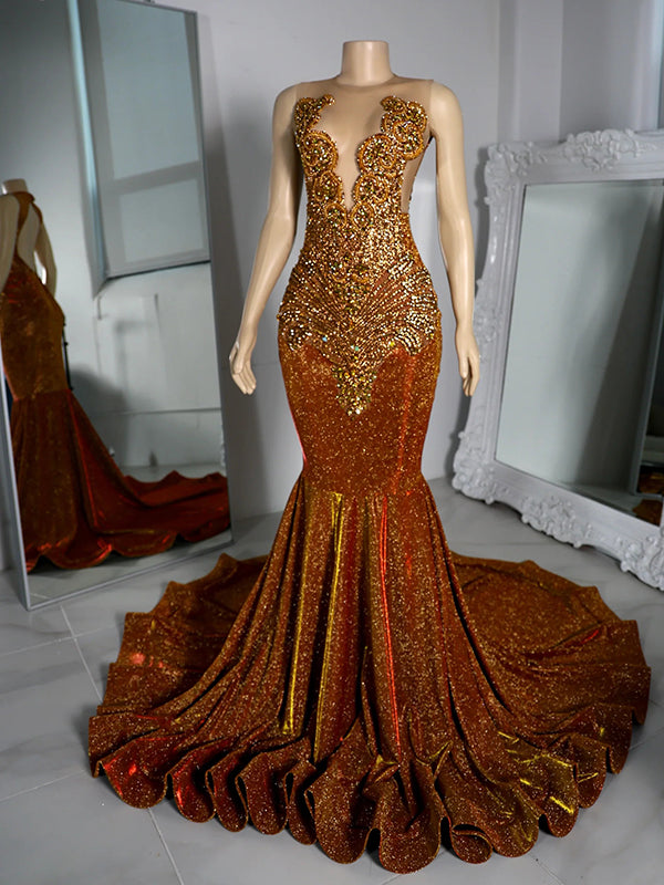 Mermaid Illusion Beading Court Train Dress