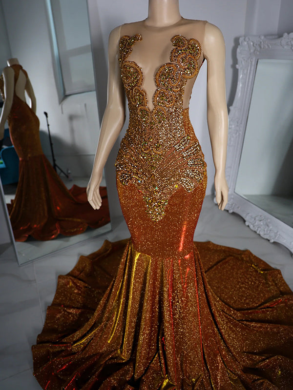 Mermaid Illusion Beading Court Train Dress