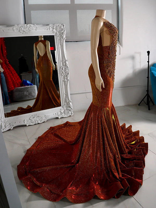 Mermaid Illusion Beading Court Train Dress