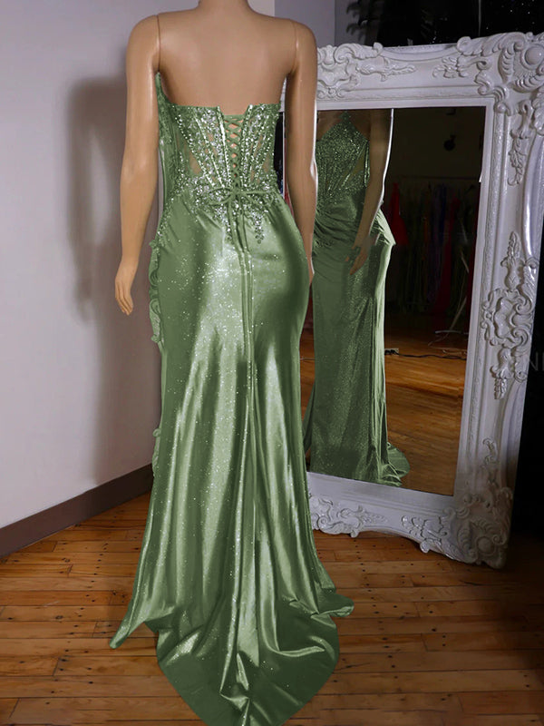 Sheath Sweetheart Pleated Sweep Train Corset Dress