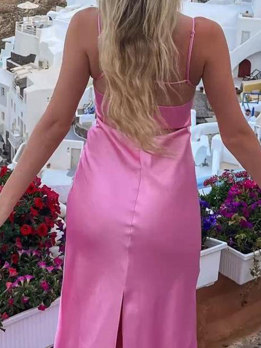 Sheath Spaghetti Straps Ankle-Length Silk Like Satin Prom Dress