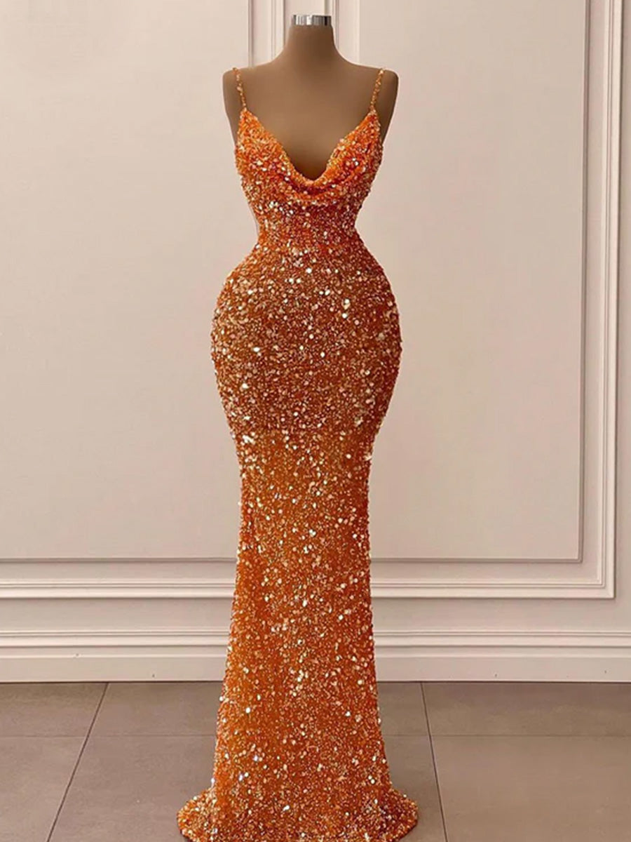 Sheath Spaghetti Straps Sequin Floor-Length Other Prom Dress
