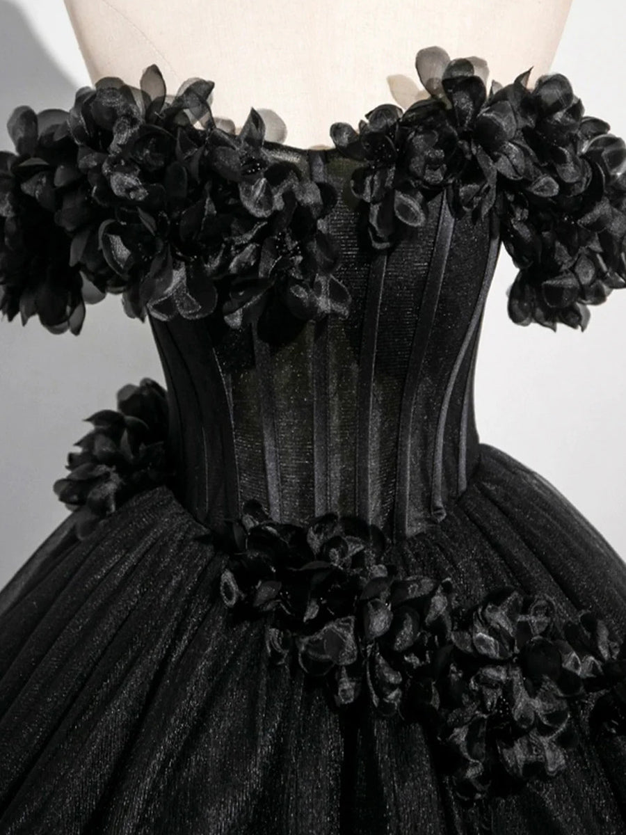 Ball-Gown Off-the-Shoulder Flower Floor-Length Tulle Corset Prom Dress