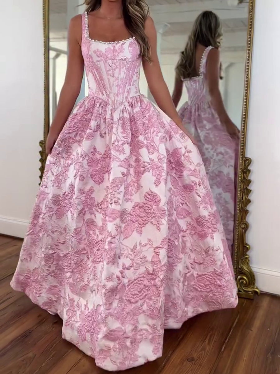 A-line Square Floor-Length Corset Prom Dress