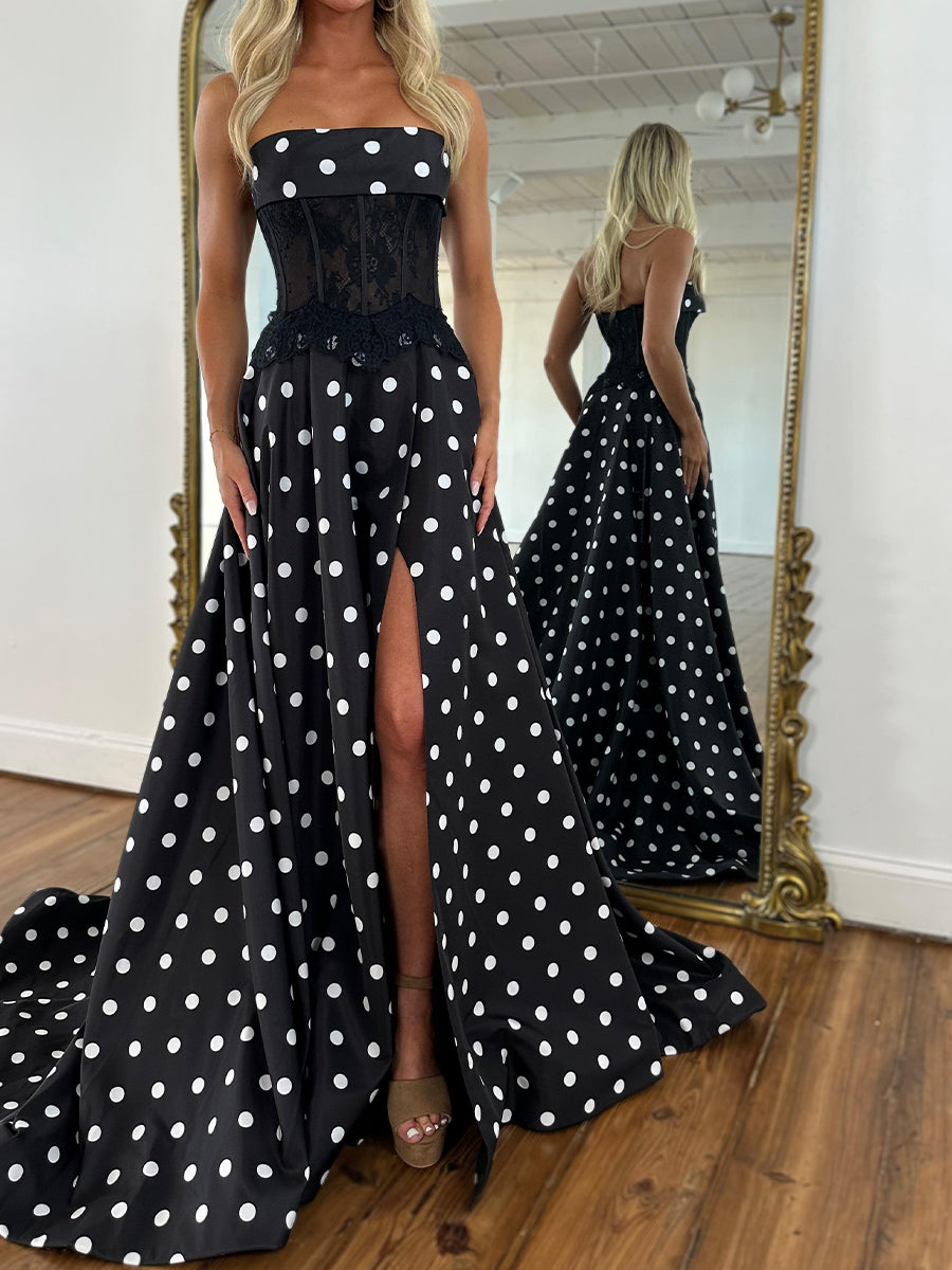 A-line Straight Ruffles Sweep Train Corset Prom Dress