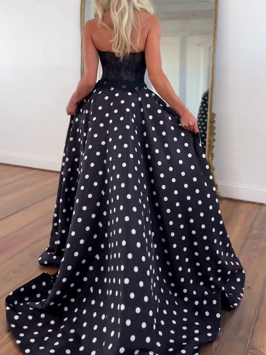 A-line Straight Ruffles Sweep Train Corset Prom Dress