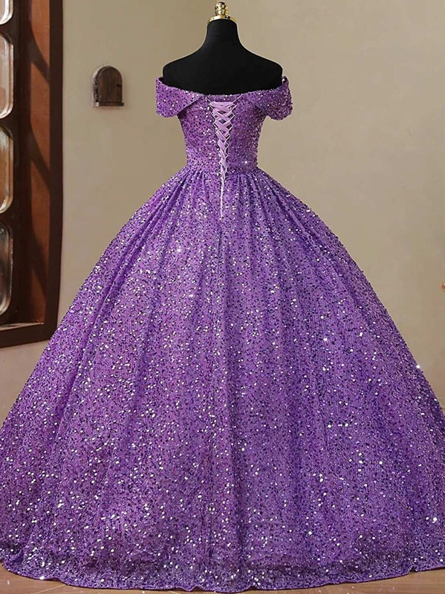 Ball-Gown Off-the-Shoulder Floor-Length Corset Prom Dress