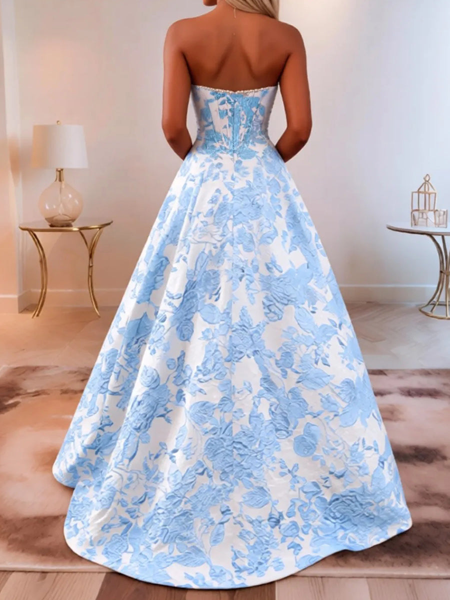A-line Straight Rhinestone Sweep Train Other Corset Prom Dress