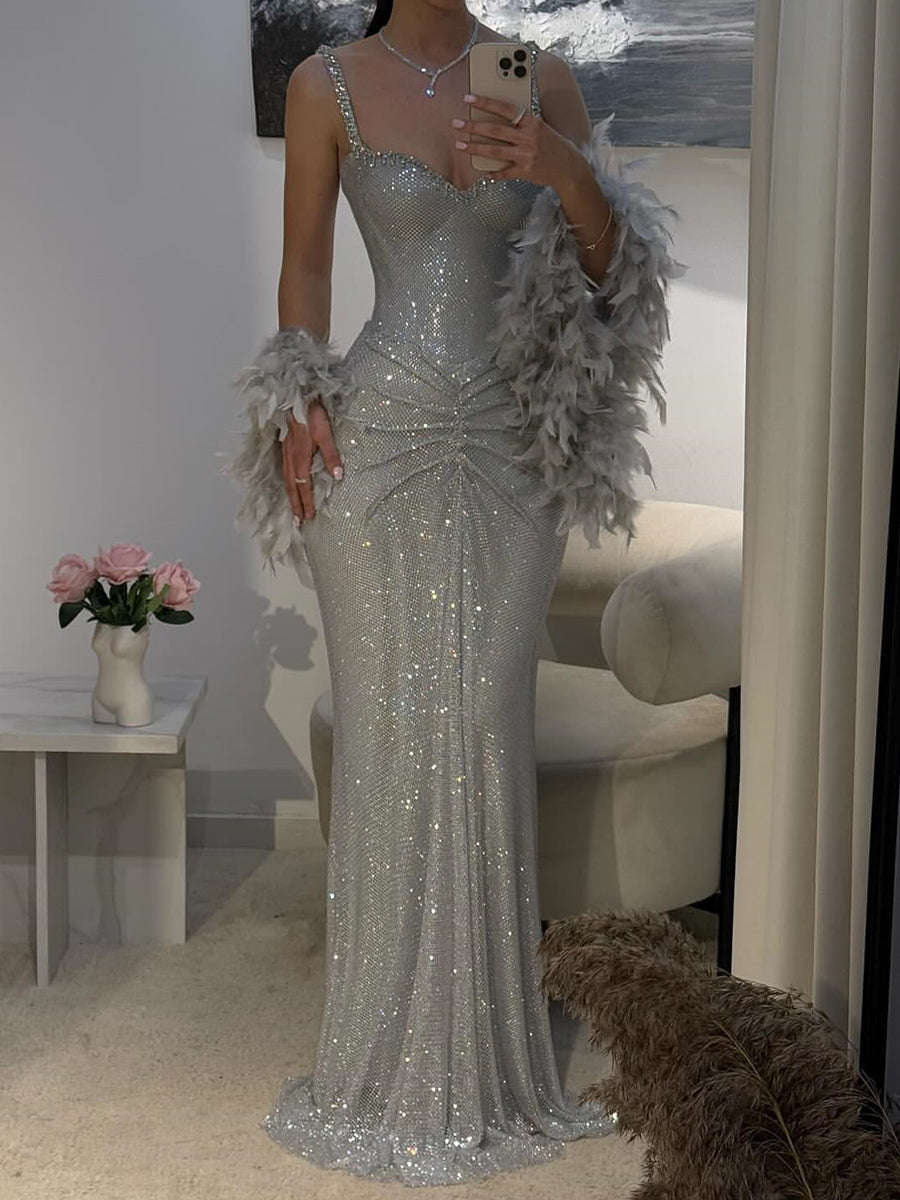 Sheath Sweetheart Sequin Floor-Length Prom Dress