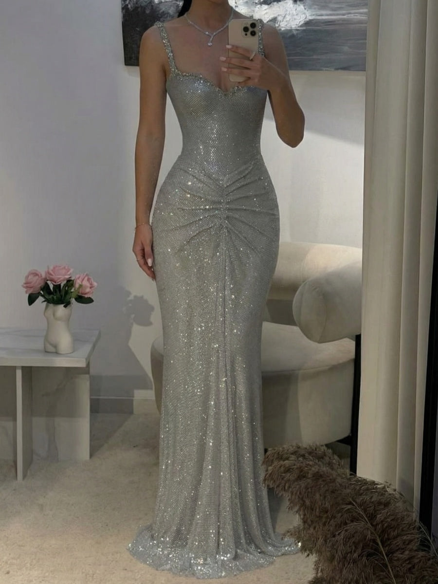 Sheath Sweetheart Sequin Floor-Length Prom Dress