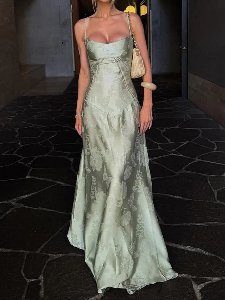 A-line Spaghetti Straps Sweep Train Corset Prom Dress