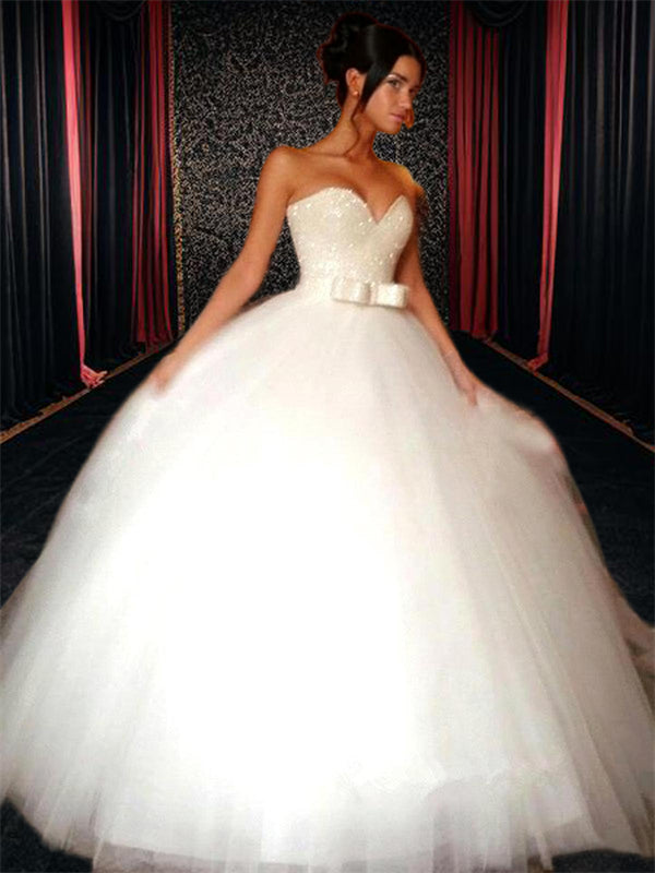 Ball-Gown Sweetheart Bow Floor-Length Tulle Wedding Dress