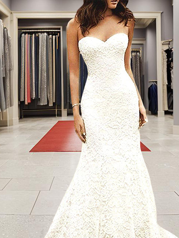 Mermaid Sweetheart Lace Sweep Train Lace Wedding Dress