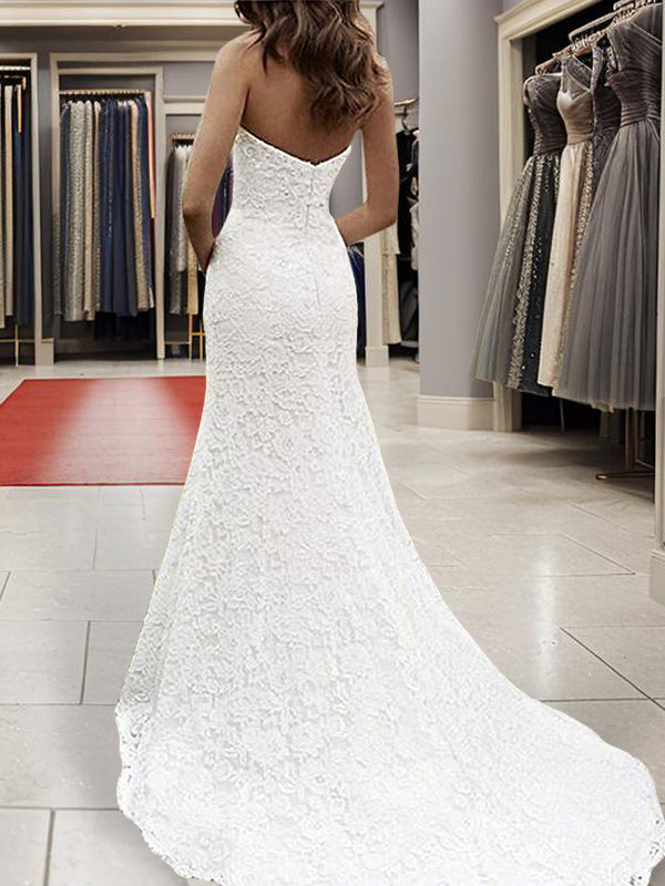 Mermaid Sweetheart Lace Sweep Train Lace Wedding Dress