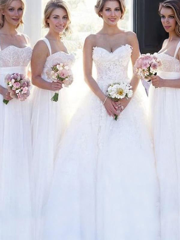 Ball-Gown Sweetheart Applique Sweep Train Tulle Wedding Dress