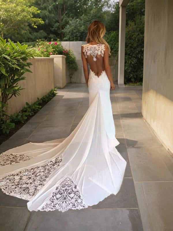 Mermaid Sweetheart Appliques Lace Cathedral Train Lace Wedding Dress