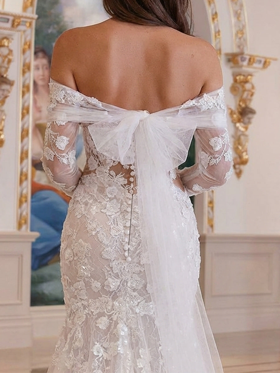 Trumpet/Mermaid Sweetheart Appliques Lace Chapel Train Lace Wedding Dresses