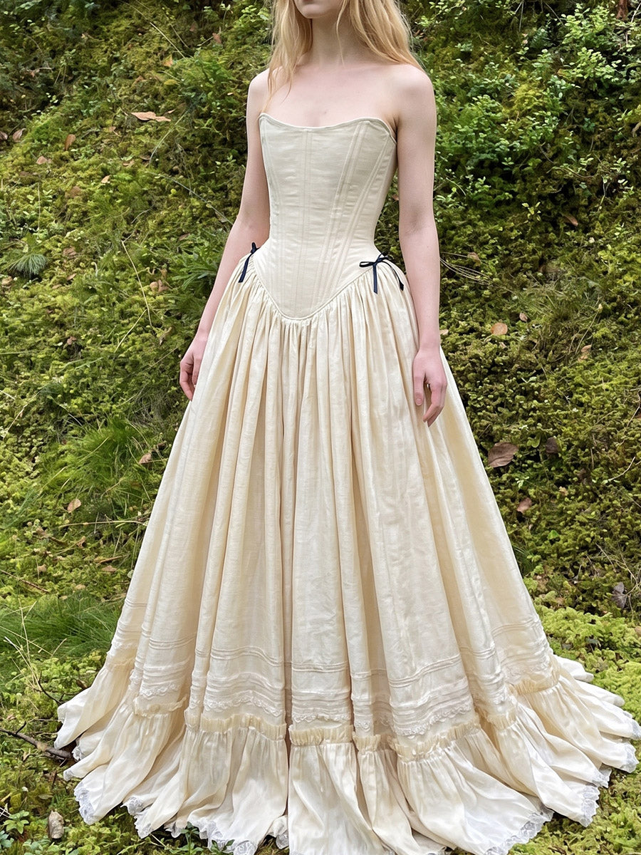 A-line/Princess Scoop Bow Floor-Length Stretch Crepe Wedding Dresses