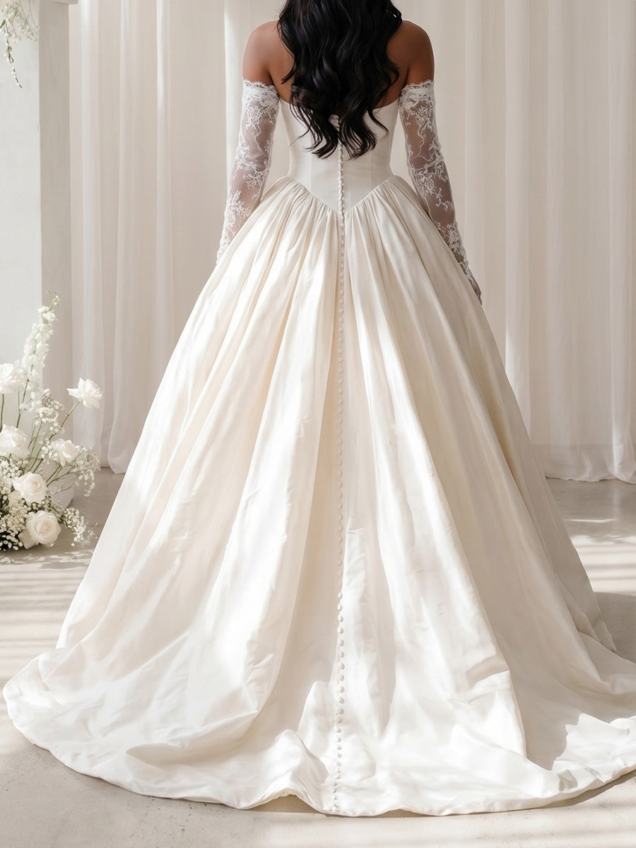 A-line/Princess Straight Sweep Train Satin Wedding Dresses