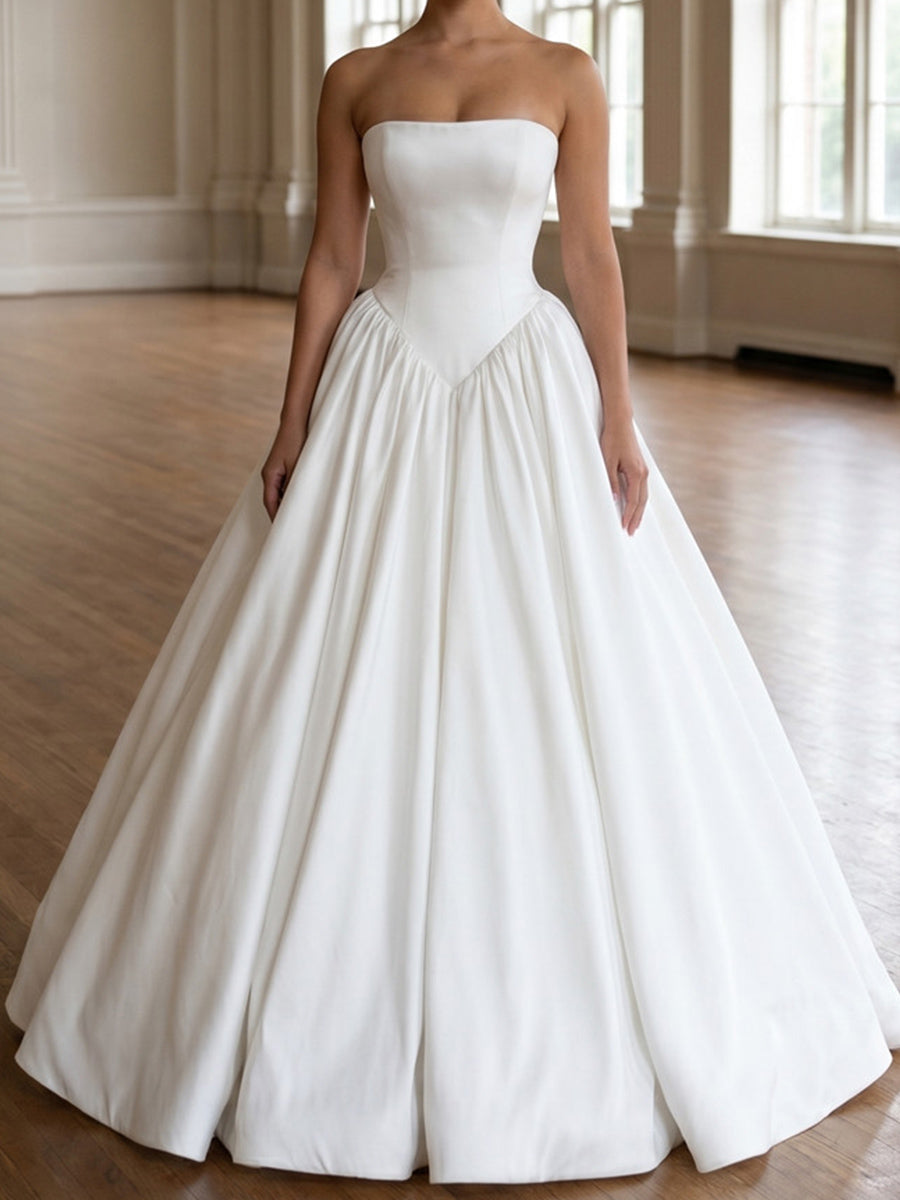 A-line/Princess Straight Court Train Satin Wedding Dresses