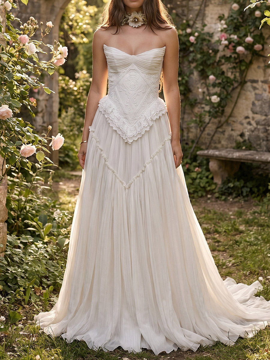 A-line/Princess Sweetheart Ruffles Sweep Train Tulle Wedding Dresses